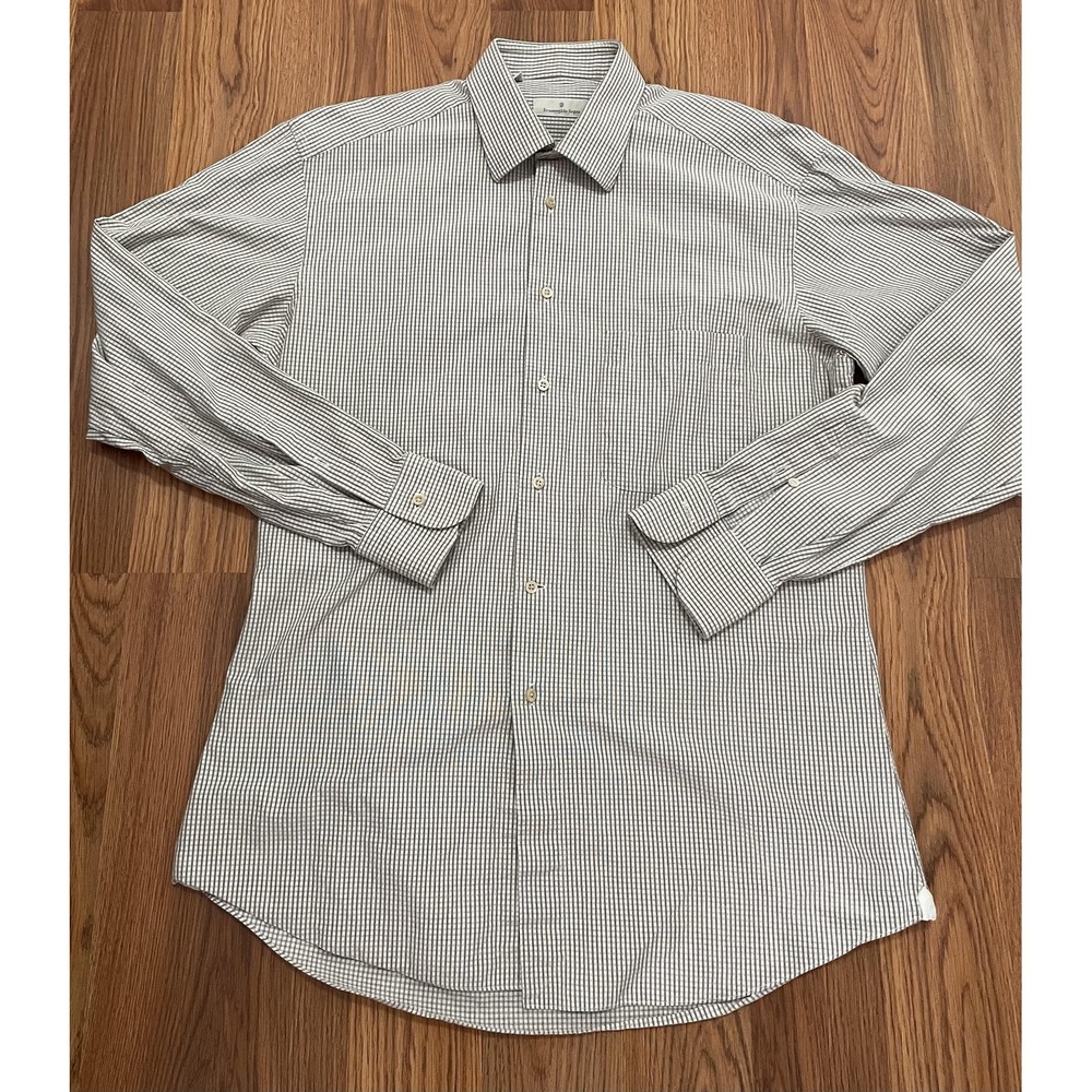 Ermenegildo Zegna Dress Shirt Mens 15.5 Gingham Spread Collar